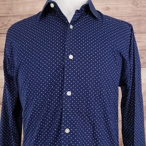 Express Shirt Mens XL Blue Polka‎ Dot Long Sleeve Button Up Cotton Extra Slim